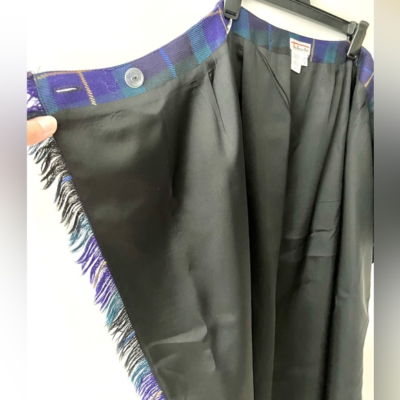 TALBOTS | Plaid Vintage Wool Wrap Long Maxi Skirt Purple Green Fringe Size 4 - Picture 10 of 11